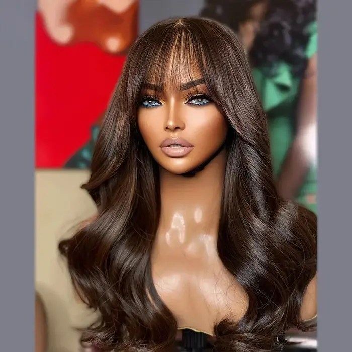 Perruque Lace Frontal Ginger Wigs Body Wave avec frange 13x4 HD