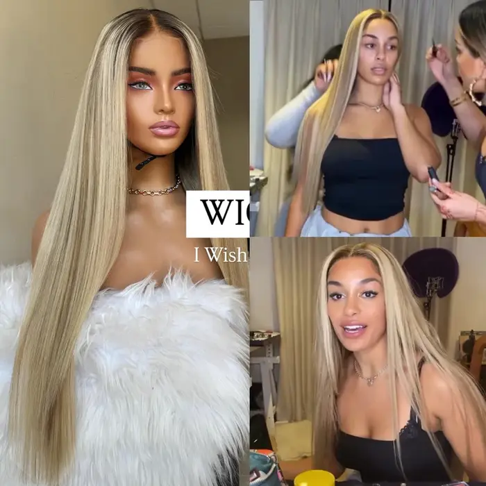 Salon qualité Tuneful Rich Girl met en évidence Balayage Blonde couleur perruques de cheveux humains