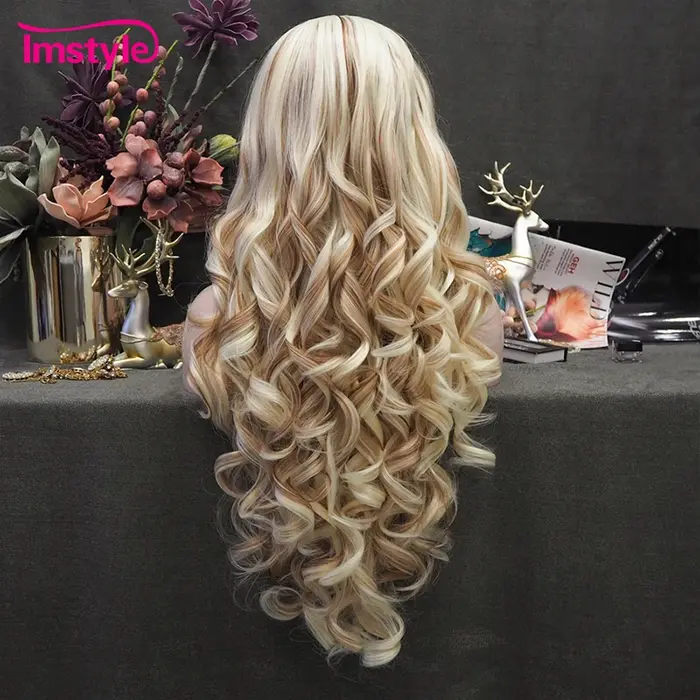 Imstyle-Perruque Lace Front Wig Synthétique Longue et Ondulée pour Femme