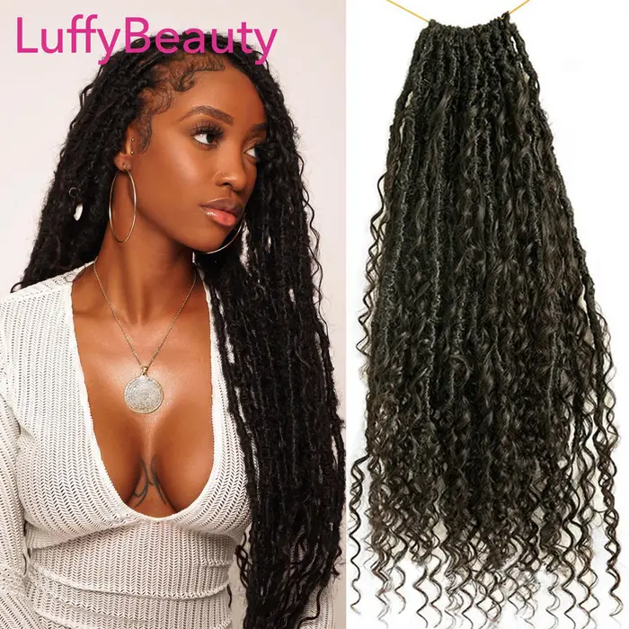 Crochet Boho Locs pré-bouclés avec boucles de cheveux humains tresses de déesse bouclés Double dessiné Extensions de cheveux pleine extrémité pour les femmes noires