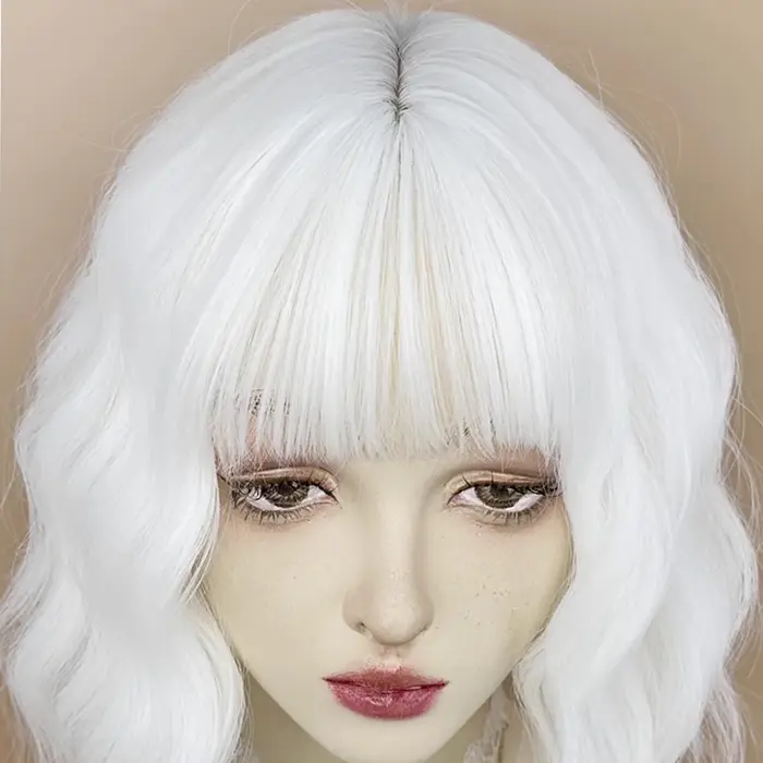 MSIWIGS – perruque synthétique courte ondulée blanche bouclée avec frange pour femmes