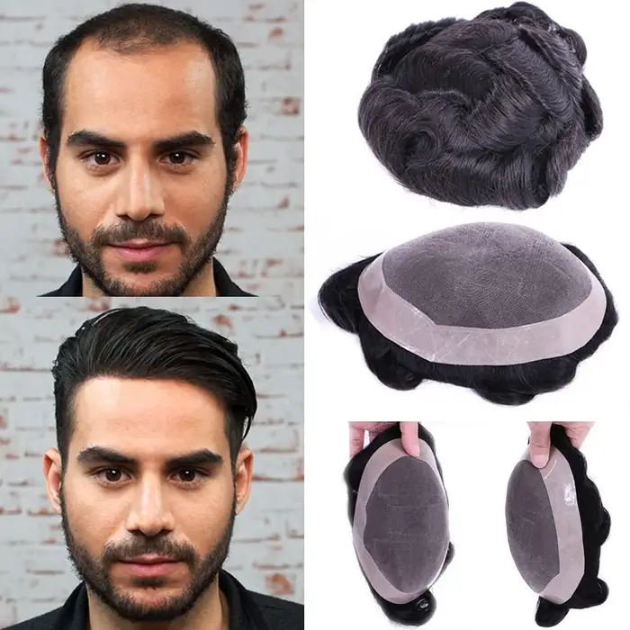 Hommes toupet D7-3 100% cheveux humains Mono Base dentelle + PU pour calvitie complète prix de liquidation petites