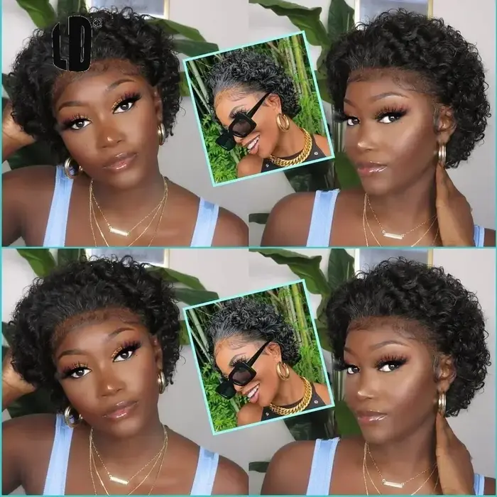 Perruque de cheveux humains brésiliens pour femmes noires Afro bouclés Pixie Bob courte ligne