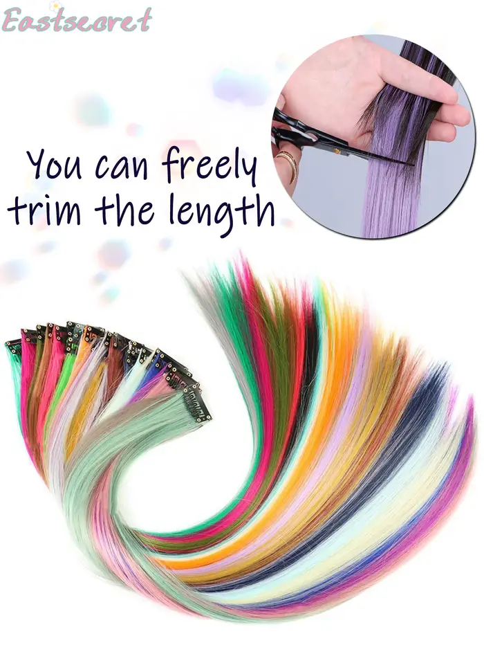 Extensions de cheveux synthétiques longues et lisses à clips