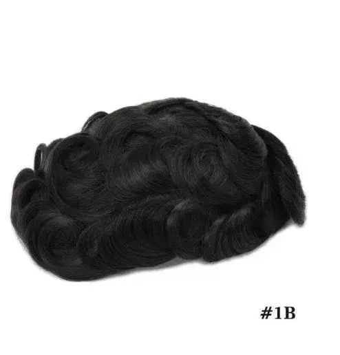 Toupet pour hommes croisé sur PU |   Base de peau et dentelle + cadre en PU cheveux humains, remplac