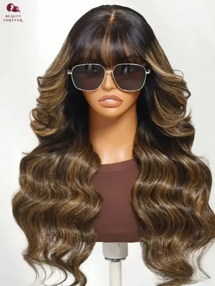 Beautyforever 13x4 Pré-tout ™ Perruque frontale en dentelle Balayage brun met en évidence moelleux vague lâche rideau