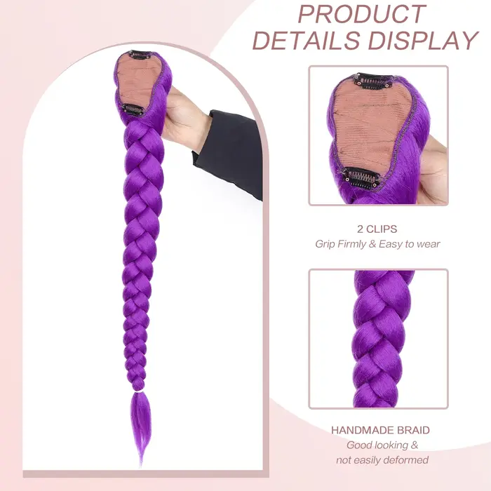 Queue de cheval synthétique tressée violette pour enfants