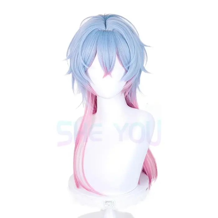 Miku lapin trou Cosplay mâle perruque 65 cm bleu rose dégradé