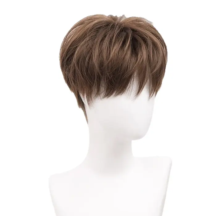 Perruque synthétique homme brun clair – Couvre-chef complet avec couronne partiellement divisée de style coréen –