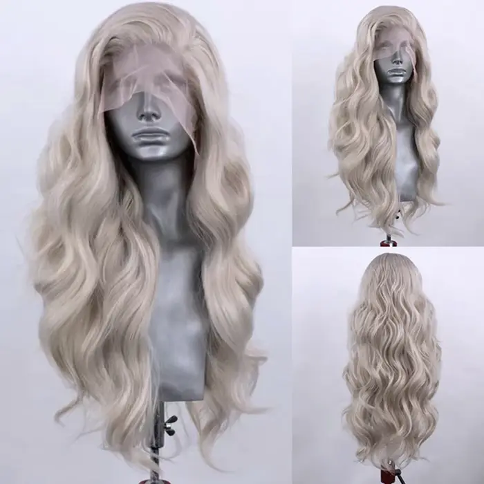 AIMEYA – perruque Lace Front Wig synthétique Body Wave longue, blond cendré, 13x4, sans colle, usage