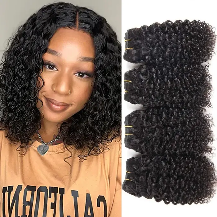 Gros court crépus bouclés cheveux humains paquets brésiliens vierges cheveux humains armure Extensio