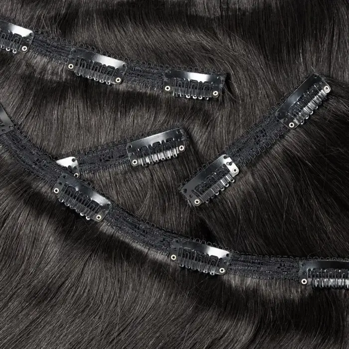Extensions de Cheveux Humains à réinitialisation Brun Foncé, Grand Volume Sans Couture, Tête Complèt