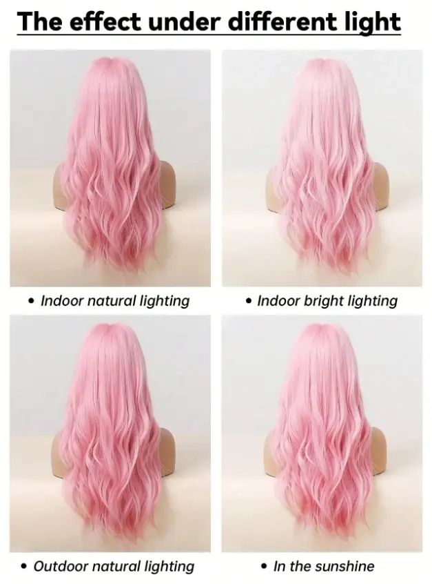 Perruque synthétique bouclée longue rose de 24 pouces