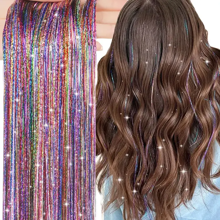 Extensions de cheveux en soie arc-en-ciel scintillantes pour femmes