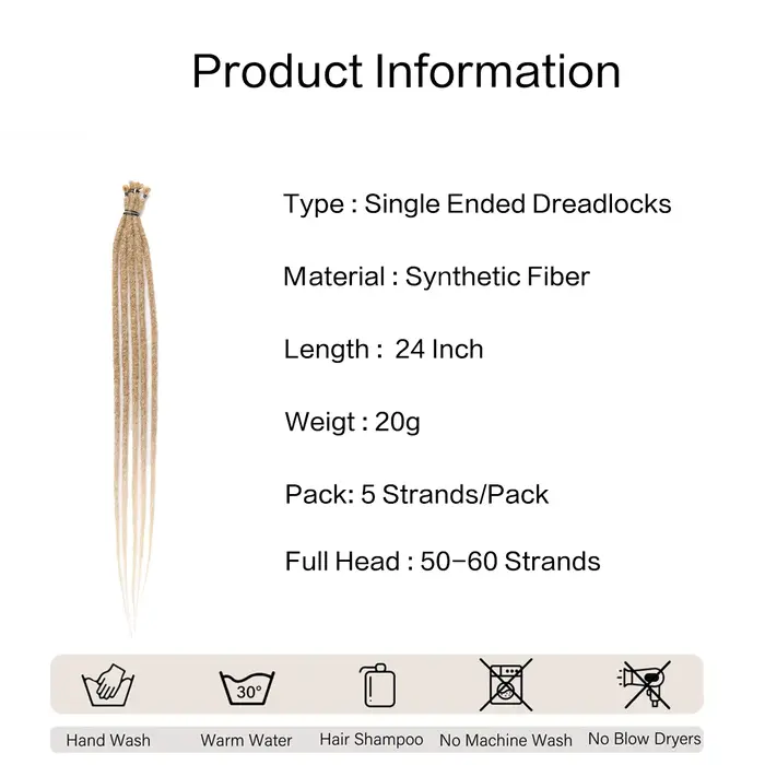Extensions de Dreadlock synthétiques de 24 pouces