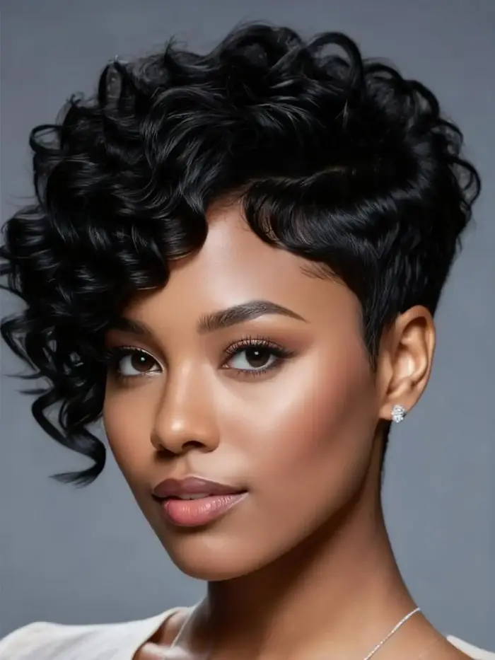 Perruque courte coupe pixie en cheveux humains pour femmes, avec frange latérale, bouclée, dégradée,