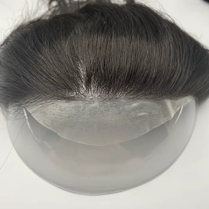 Hotsale 100% morceau de cheveux humains hommes Topper V boucle peau Super mince PU ligne avant systè