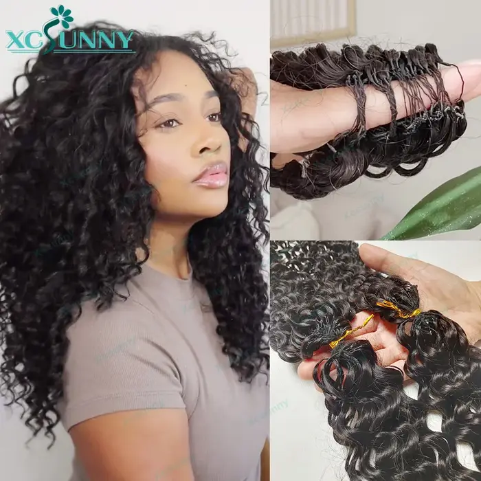 Extensions de cheveux humains bouclés au Crochet, sans nœuds, pré-séparation, plumes, cheveux humain