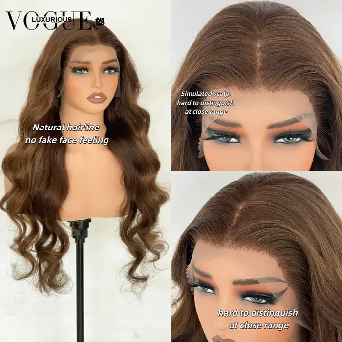 LUX VOGUE 200% noyer brun vague de corps 100% cheveux humains 13x 6/5x5 sans colle mise à niveau Transparent pré-coupé
