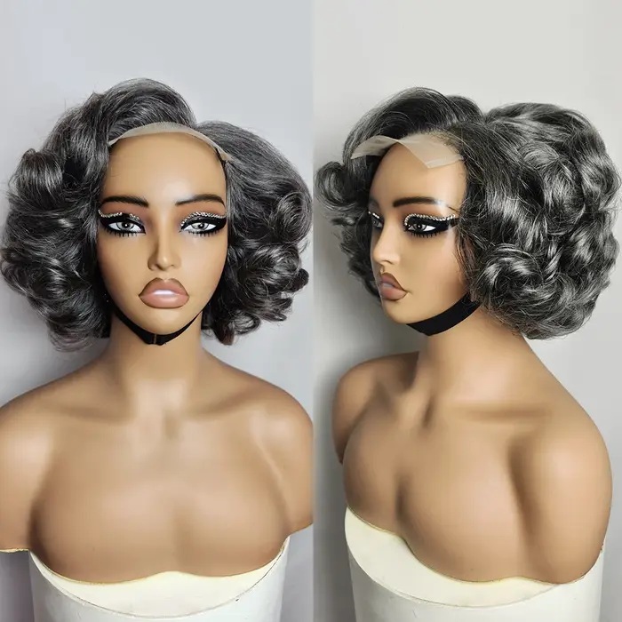350% vague rebondissante couleur grise 4x4 HD dentelle fermeture perruques de cheveux humains haute densité porter et
