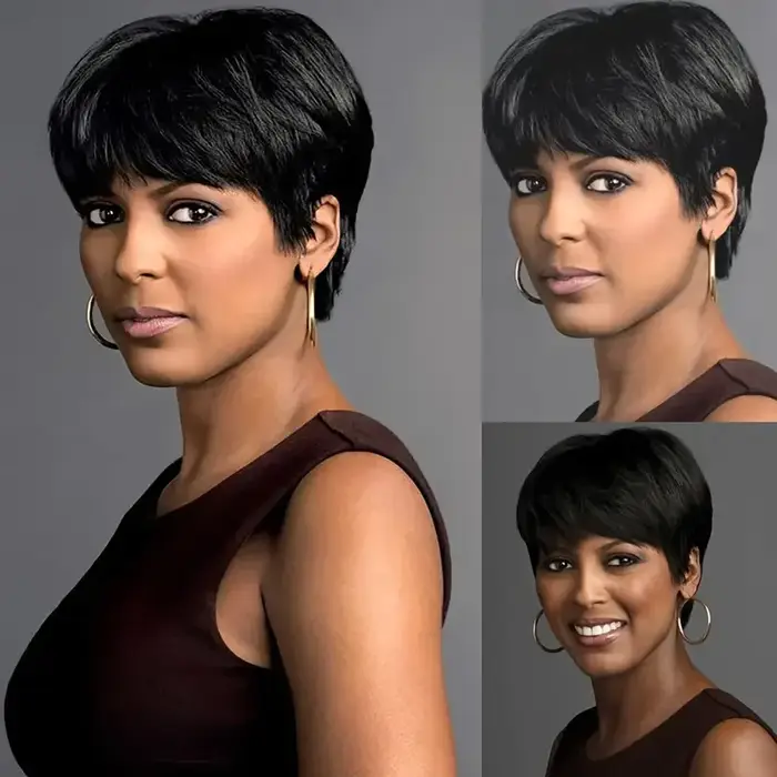 Perruque courte coupe pixie en cheveux humains pour femmes