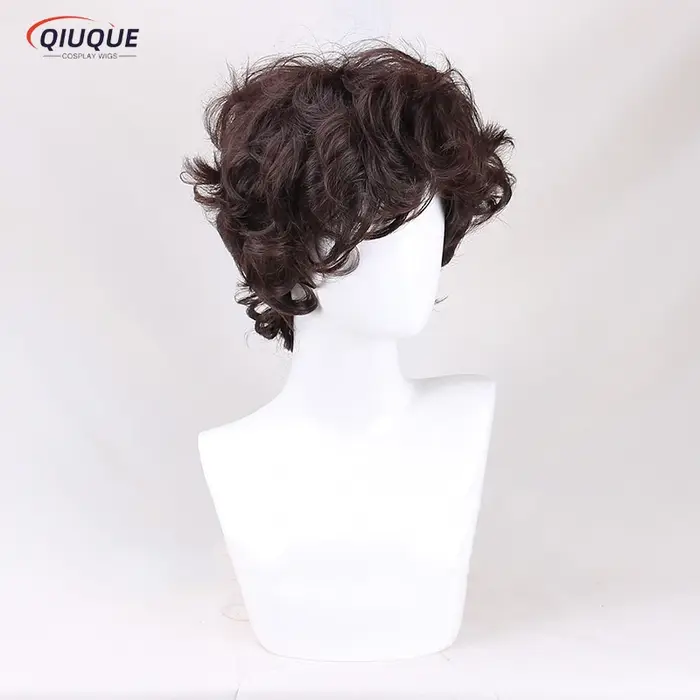 Frodo Baggins-Perruque Cosplay Courte Bouclée Marron