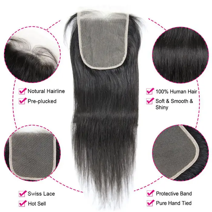 Extensions de cheveux humains lisses en lots de 28, 30, 32 pouces avec frontal en dentelle 13x4, tis