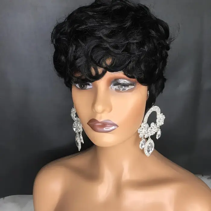 Perruques courtes Pixie pour femmes noires perruques courtes noires bouclées Pixie perruques de chev