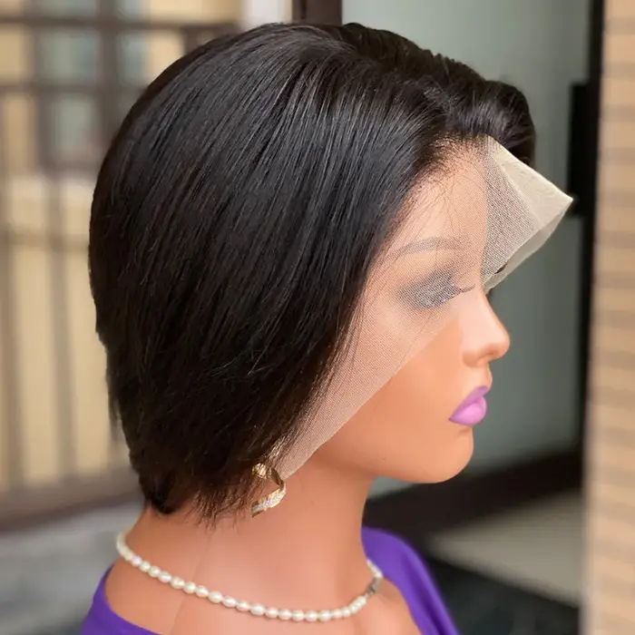 Haute qualité 200% densité 6 pouces 13x4 dentelle avant coupe lutin perruque vierge cheveux humains doux aspect naturel Style facile léger confort