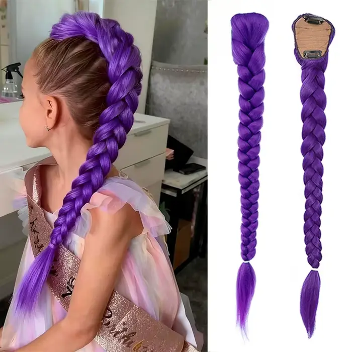 Synthétique 26 pouces de long tressé violet cheveux queue de cheval Rumi Costume coiffure queue de c
