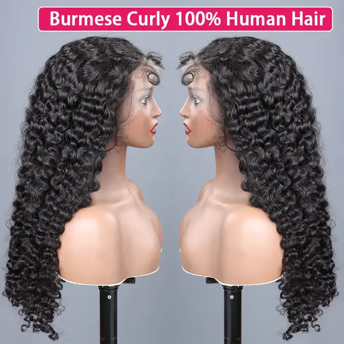 Perruque Cheveux Bouclés Birmanes 13x4 HD Lace Front, Perruque en Cheveux Humains Véritables 5x5 Lac