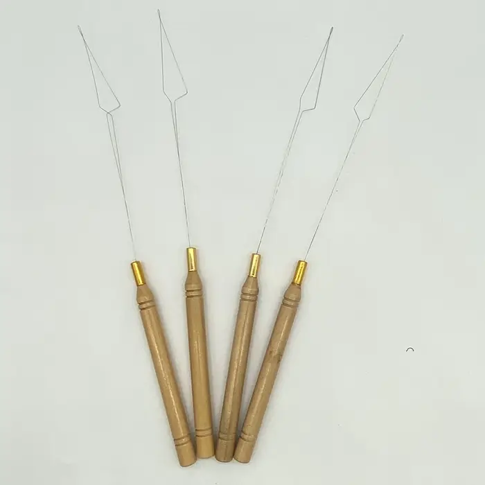 Extra Love 20 pièces Nouvelles aiguilles à boucle avec manche en bois pour extensions de cheveux