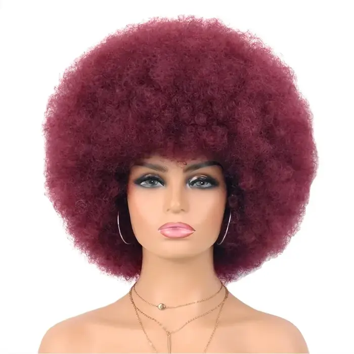 Perruque courte bouclée afro # Perruque en cheveux humains vierges de Malaisie, 4 couleurs, prête à 