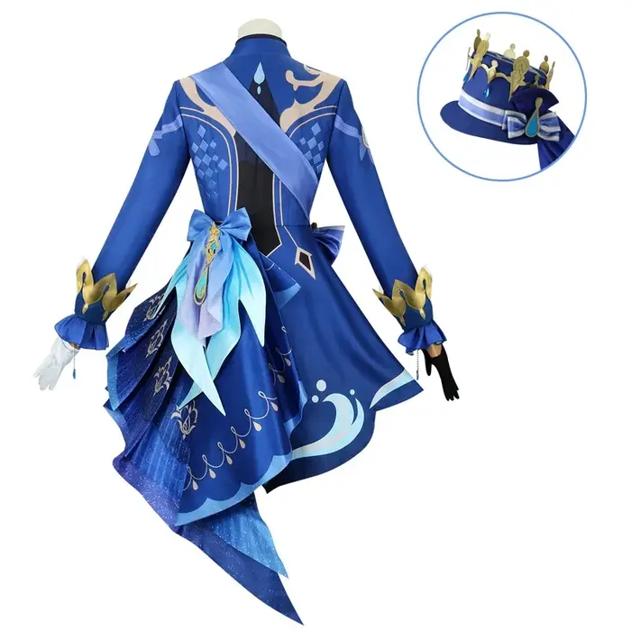 Furina Cosplay Costume perruque Impact Fontaine focalors avec chapeau costumes noirs chaussures