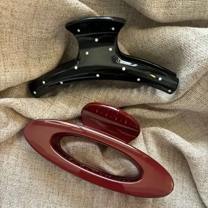Pince à cheveux Ellipse géométrique rouge à pois, 2 pièces, pince à cheveux élégante pour femmes et