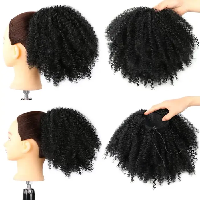 Queue de cheval synthétique afro bouclée courte de 10 pouces avec cordon de serrage, extension de ch