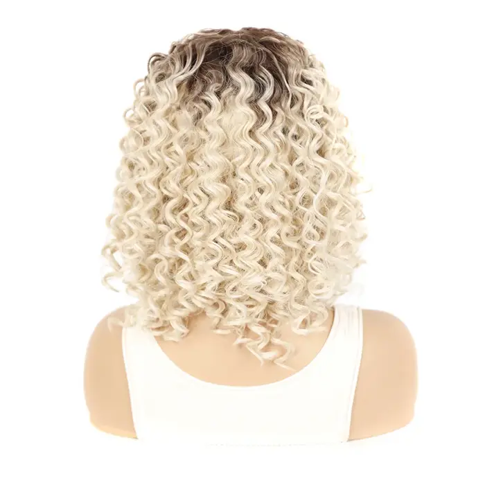 Jeedou – perruque synthétique courte bouclée pour femmes, mélange brun foncé et blond, coiffure moelleuse