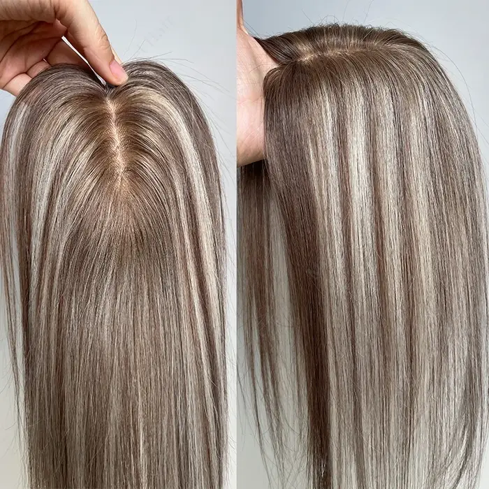 Topper de cheveux humains brun Ombré Balayage 7x11cm