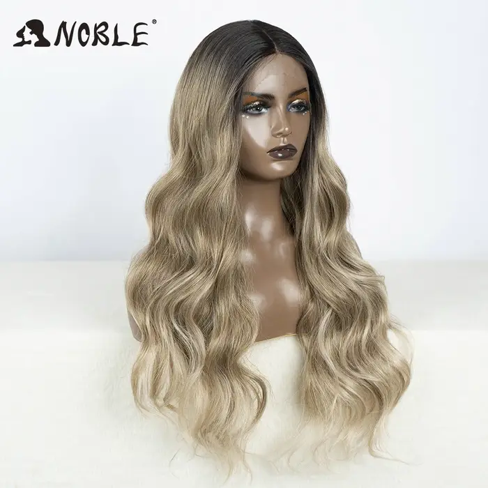 Perruque Lace Front Wig synthétique 30 pouces-Noble, perruque Lace Wig longue ondulée 360 0mbre blon