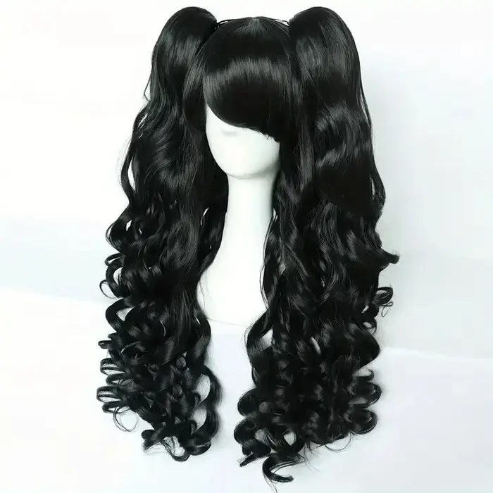Cosplay Lolita grande vague cheveux bouclés noirs pour les fêtes de vacances