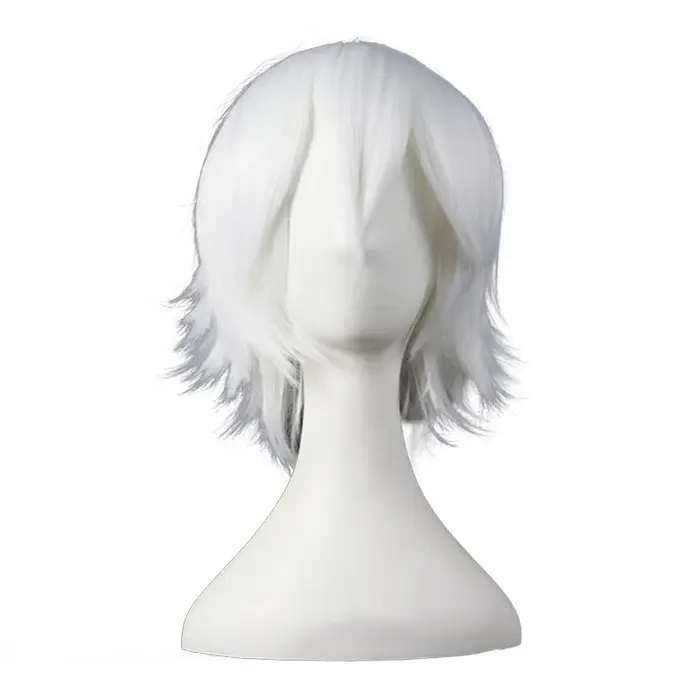 Perruque Cosplay à cheveux courts relevés, avec poils du visage coupés, style féminin, perruque en f