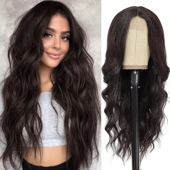 Perruque synthétique couleur vin rouge avec cheveux longs bouclés