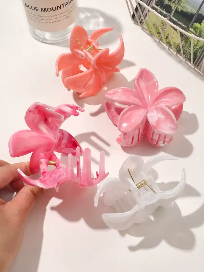 Pinces à cheveux Style forêt bohème pour femmes, 4 pièces, motif marbre Rose, pince requin à la mode