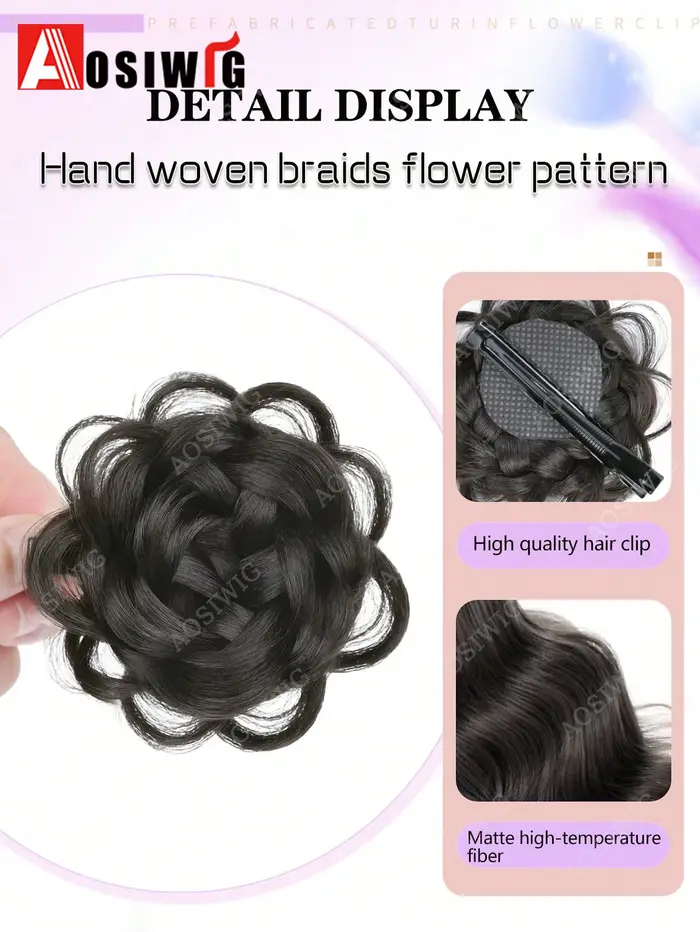 Chignon tressé synthétique blond à clipser en forme de rose