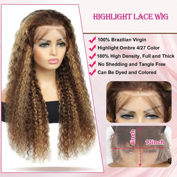 30 36 pouces bouclés mettre en évidence perruque cheveux humains miel blond 13x4 dentelle avant vague profonde 13x6 Hd