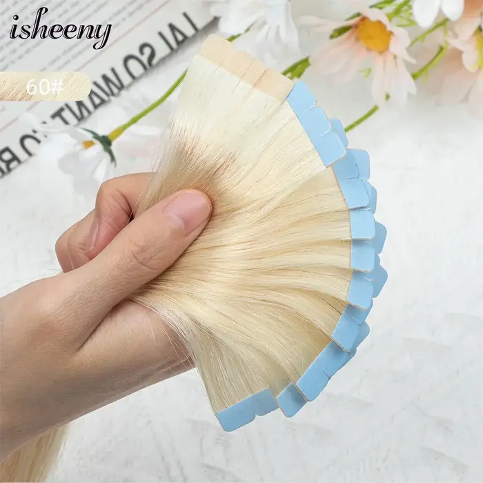 Extensions de cheveux humains sans couture, mini ruban adhésif, cheveux raides naturels, couleur blonde, 12-24 pouces, 10 pièces/paquet
