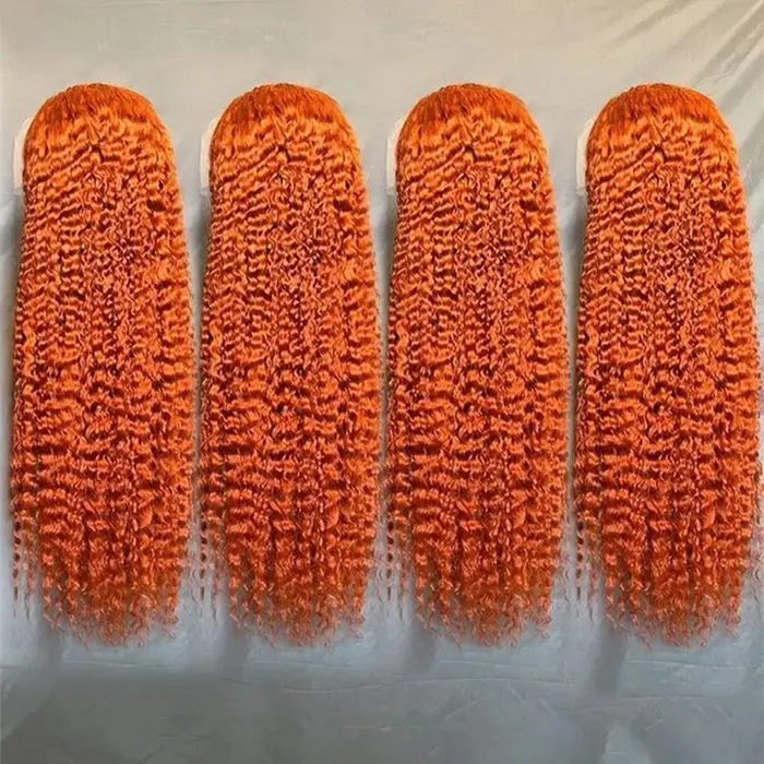 Perruque Lace Frontale 13x6 en Cheveux Humains, Ondulations Profondes Couleur Gingembre Orange, Dens