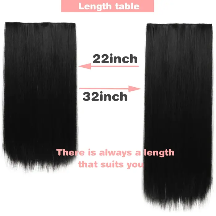 MERISIHAIR 32 pouces Extensions de cheveux synthétiques une pièce 5 Clips longue droite haute température fibre noir brun postiche