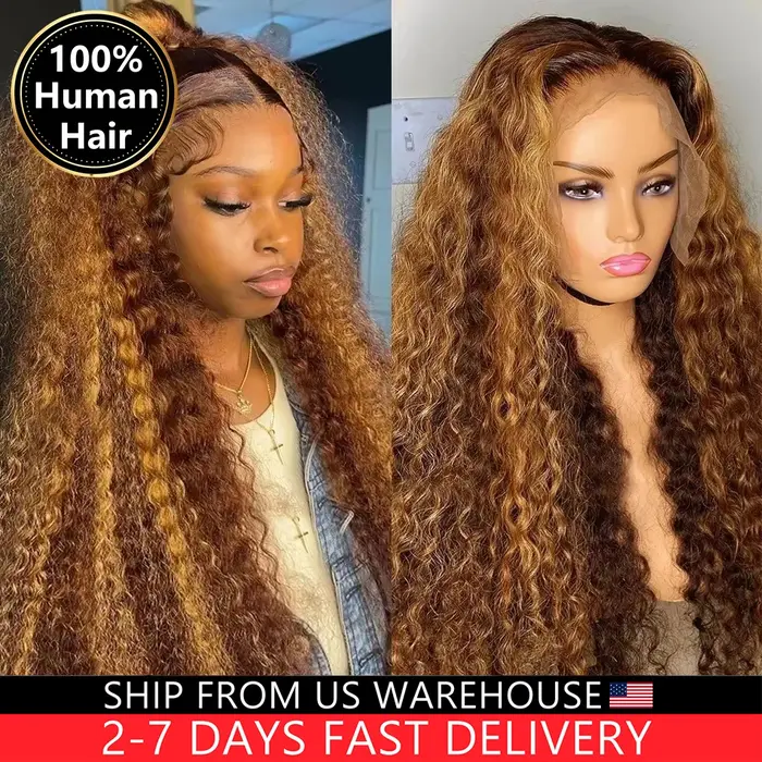 30 32 pouces mettre en évidence Ombre dentelle frontale perruque bouclés perruques de cheveux humain