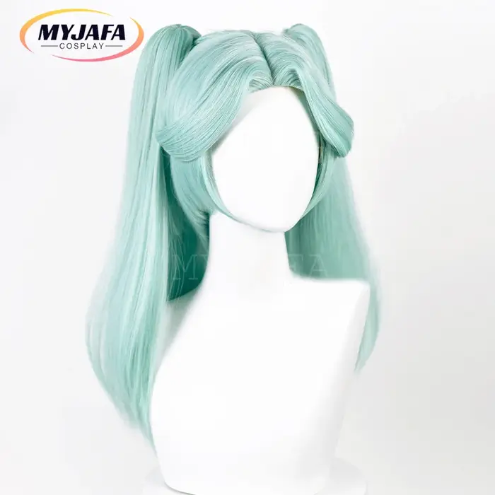Perruque de Cosplay synthétique vert menthe Cyberpunk avec bonnet de perruque, perruque de Cosplay, longue queue de cheval, résistante à la chaleur